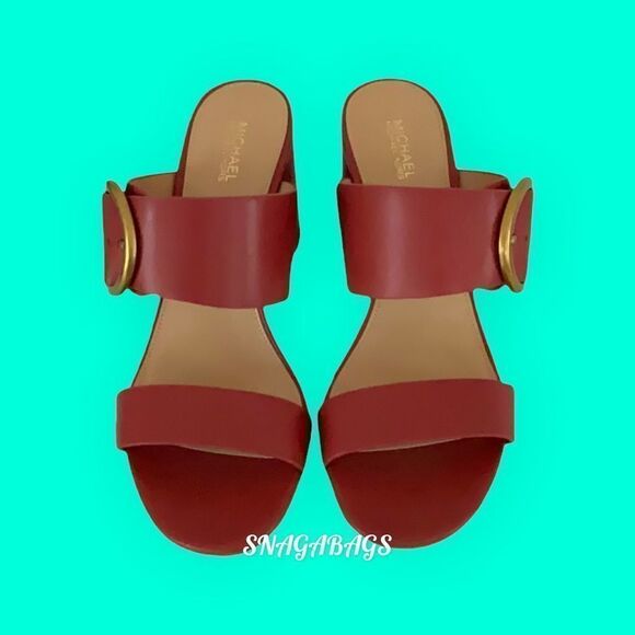 MICHAEL KORS NEW IN BOX ESTELLE MID LEATHER SLIP ON SANDAL 8M - Picture 8 of 9